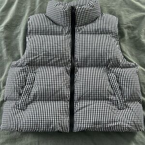 Black & White Gingham Cropped Puffer Vest - AS Revival